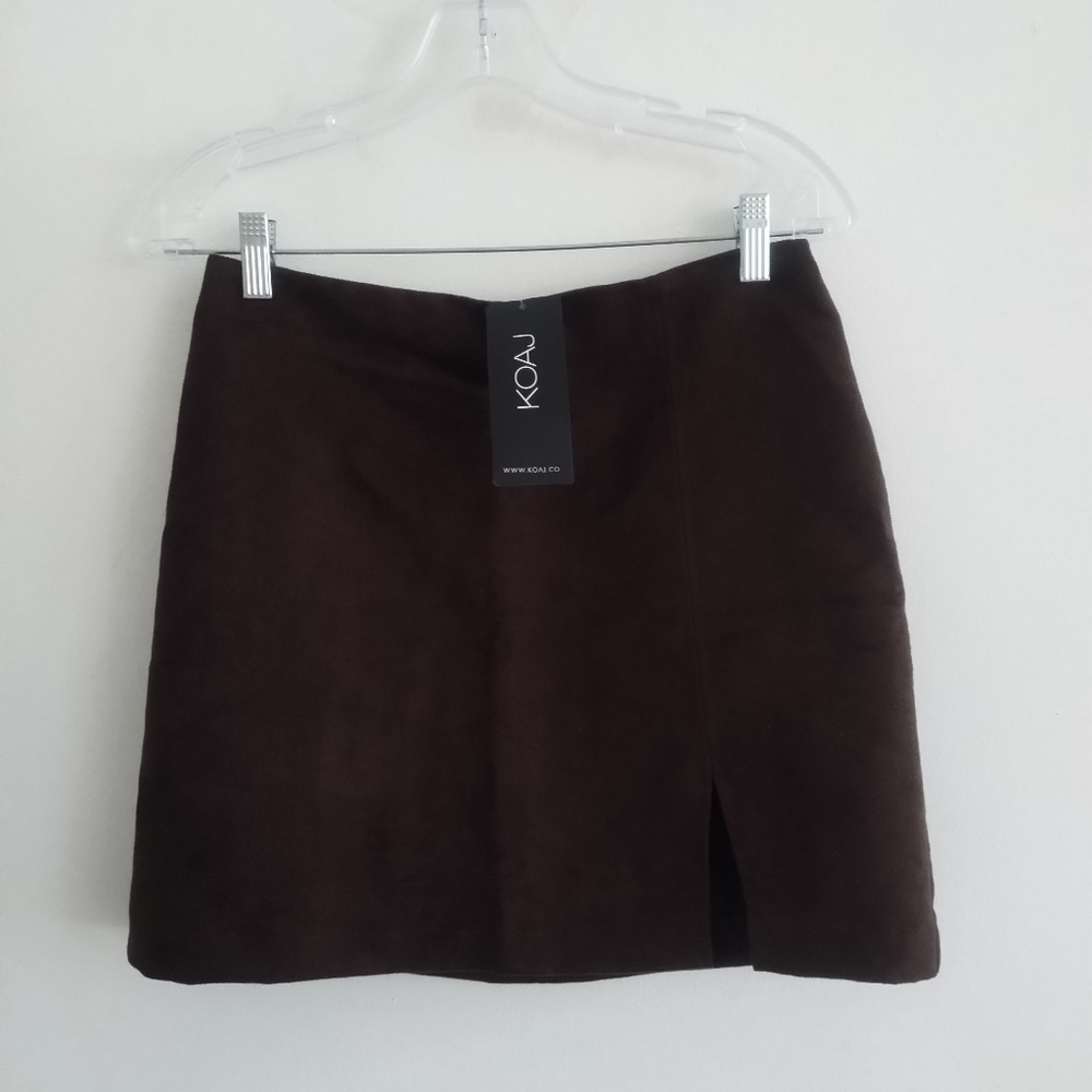 NWT Koaj Faux Suede Slit Y2K Brown Mini Skirt Size 8